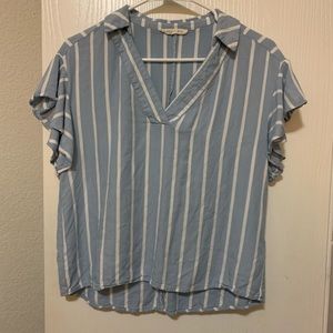 striped v neck blue shirt size med